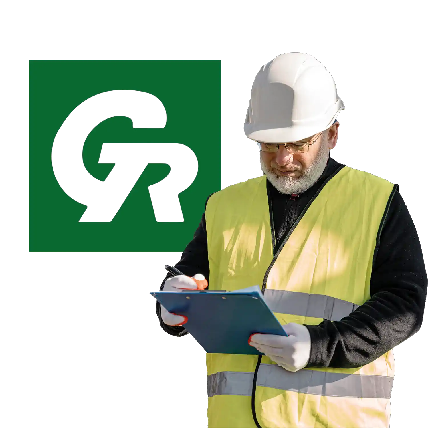 logotipogr-trabajador logotipo gr ingeniería y un trabajador